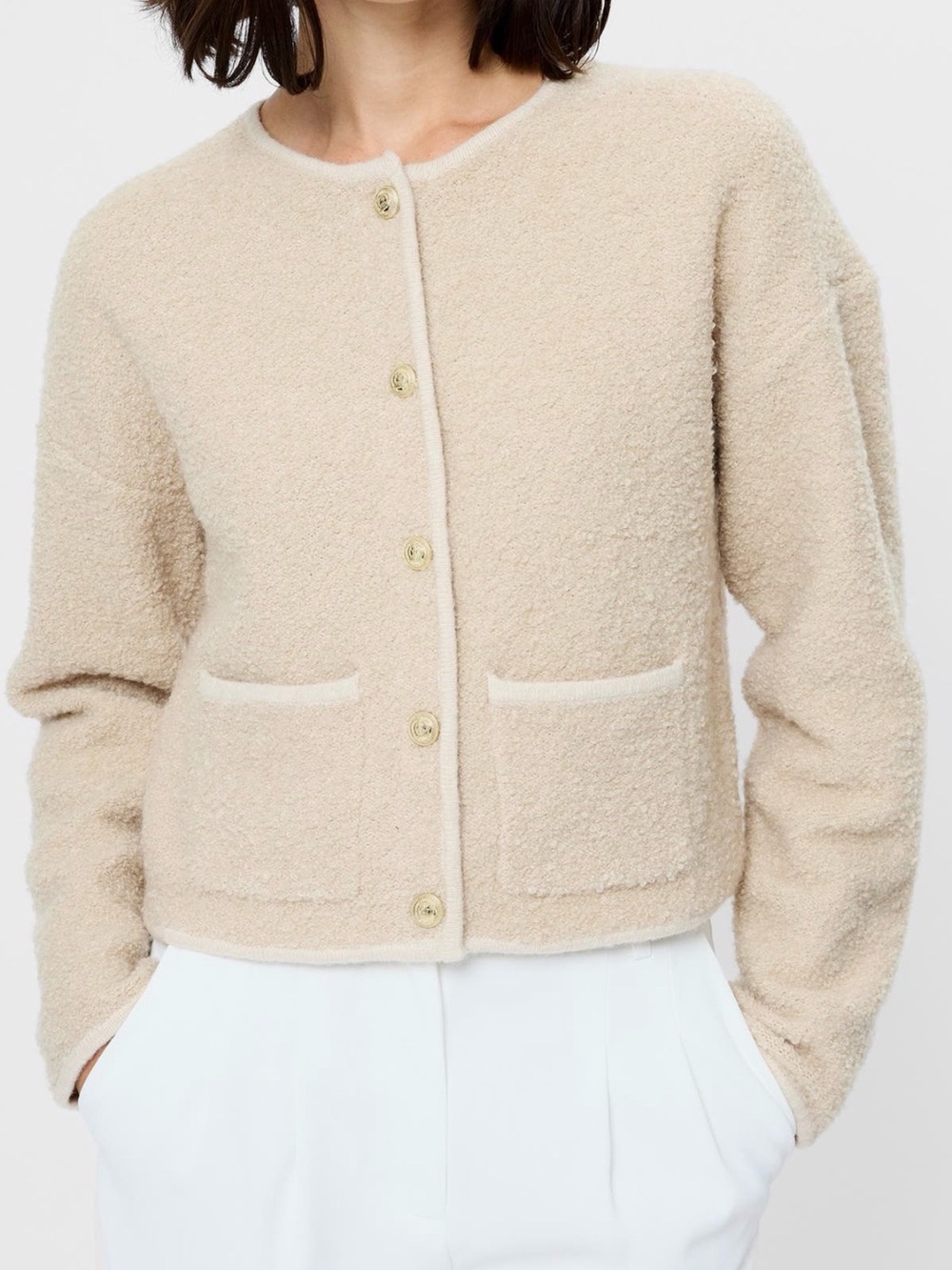 French Connection Cream Teddy Jacket with Patch Pockets